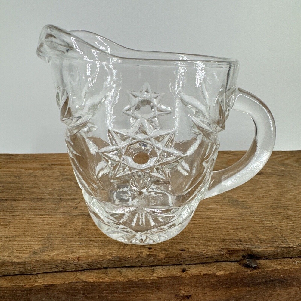 Creamer with Handle Glass Anchor Hocking Star of David 4" Tall x 3.5" Wide‎